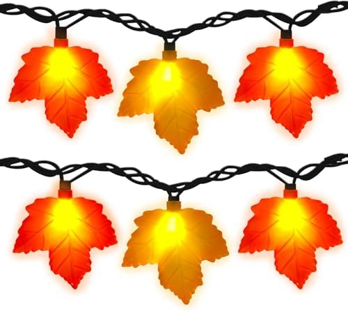 Fall Decor Maples Leaf String Lights, 8.5FT LED Maple Leaf Lights with 10 3D Maple Light, Plug in Fall Decorations for Indoor Outdoor Thanksgiving Christmas Halloween Harvest-Orange/Yellow by Romasaty