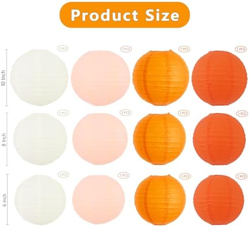 BEISHIDA Orange Mix Paper Lanterns 12Pcs 6/8/10 Inch Round Chinese Lamp - Image 2