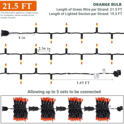 2 Pack Orange Halloween Lights, 100 Count, Incandescent Mini Halloween String Lights Outdoor, Black Wire Connectable Tree Light for Garland Christmas Thanksgiving Holiday Patio Home Decor - Image 2