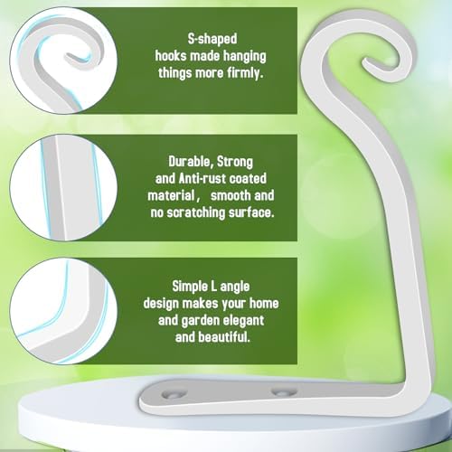 FEED GARDEN Hand-Forged Hanging Plant Bracket Iron Wall Hook for Hanging Plant,Bird Feeders, Wind Chimes, Flower Baskets, Lanterns, Yoga Mat, Indoor/Outdoor Use 6 Inch 2 Pack, White - Image 3