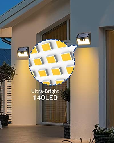 Peasur Solar Lights Outdoor Waterproof, 12Pack 140LED Motion Sensor Lights Solar Powered 3 Modes, Solar Security Fence Lights for Wall Garden Yard Outside(Warm White) - Image 5