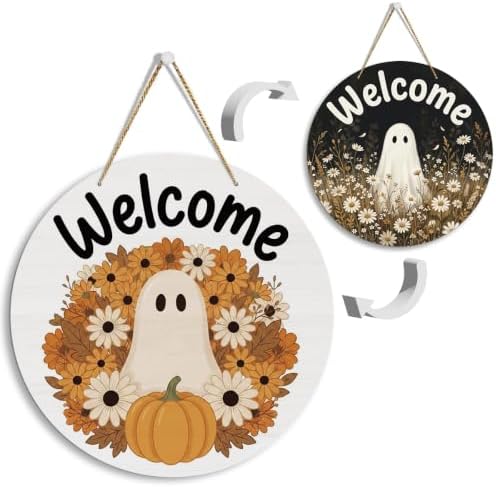 Welcome Sign for Front Door Fall Halloween Double-Sided Decor by FREHVN
