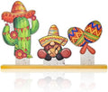 Smile Cinco De Mayo Standing Wooden Decor Set, 3-Piece Mexican Fiesta Wooden Cutouts (Cactus, Gnome, Maraca) for Tabletop & Party Display by Sme