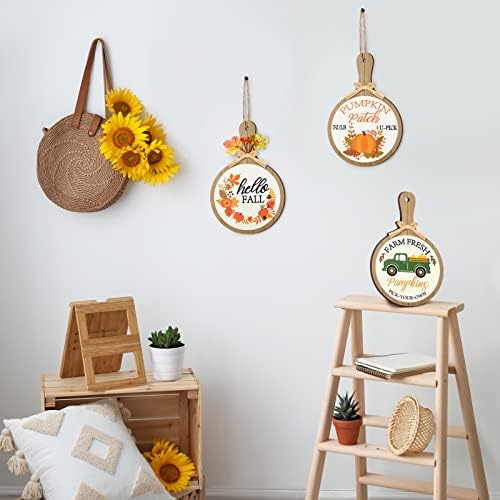 3 Pcs Hello Fall Signs Pumpkin Decor Wooden Fall Decorations for Home Vintage Fall Decor Pumpkin Sign Farm Fresh Home Wall Decor Autumn Harvest Farmhouse Wood Hanging Signs for Home Kitchen Decor - Image 3