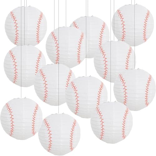 BEISHIDA 8Inch Baseball Paper Lanterns 12Pack Hanging Round Chinese Lantern by Beishida