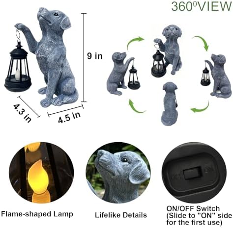 YODY Garden Statues Outdoor Garden Decor: Dog Statue with Solar Lantern for Yard Art Lawn Ornaments Porch Patio Balcony Home House - Birthday Gifts for Grandma Mom Women - Image 5