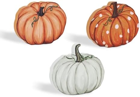 Smile Fall Wooden Decor Set 3-Piece Neutral Pumpkin Tabletop Signs for Autumn Harvest Home Decor by Sme