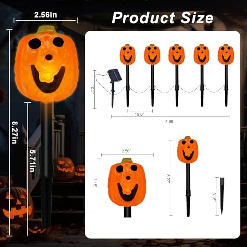 BRIGHTDECK Halloween Solar Pathway Lights Outdoor, LED Decor, Light Up Solar Stake Lights for Holiday, Halloween, Walkway, Sidewalk (Smile Pumpkin, 10-Pack) - Image 2