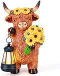 Capoda Solar Highland Cow Statue 8" Garden Resin Highland Cow Figurine Holding Lantern with Solar Lights LED Sunflower Decorations for Table Summer Outdoor Garden Yard Patio Lawn Porch Decor by Capoda
