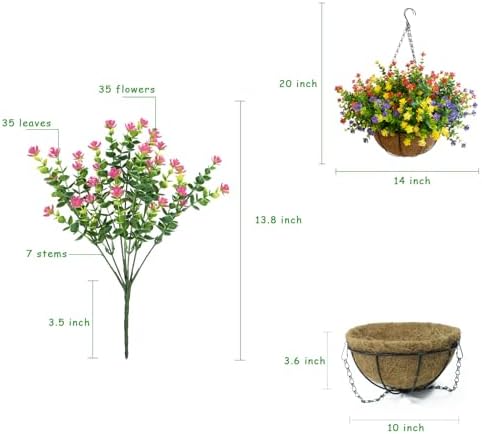 Artificial Hanging Plants Flowers with Basket for Spring Summer Outdoor Decoration, Yellow Purple Pink Red - Image 4