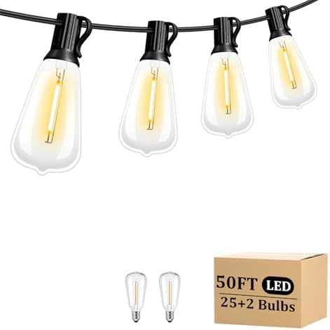100FT Outdoor Patio Black String Lights with 52 Shatterproof ST38 LED Clear Globe Bulbs for Indoor/Outdoor, 2-Pack 50FT Connectable Hanging Lights for Backyard Balcony Party Decor by Unknown