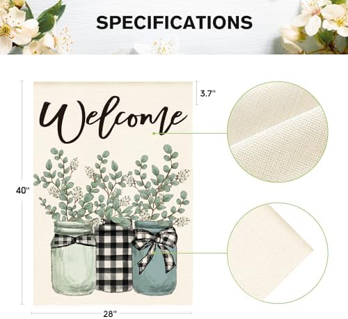 AVOIN colorlife Welcome Plaid Mason Jar Spring House Flag 28x40 Inch - Image 5