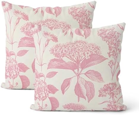 Pink Pillow Covers 24x24 Inch 2 Pcs Boho Vintage Floral Decor Throw Pillows Hydrangea Flower Seasonal Outdoor Farmhouse Neutral Accent Decoration Pillowcase Linen Cushion Cover for Sofa by DAFENA