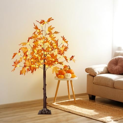 2 Pack 4FT Lighted Maple Tree 100 LED Artificial Fall Tree for Home Decor - Image 3