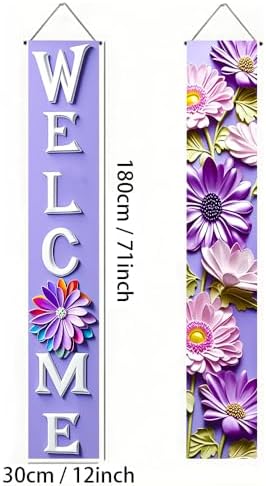 Porch Banners 71x12 Inch Welcome Purple Floral Spring Summer Decor - Image 3