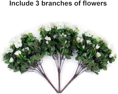 HyeFlora Artificial Fake Flowers Plants for Outdoor Outside Spring Decoration, Faux Silk White Camellia UV Resistant Realistic for Front Door Porch Planter Pot Patio Balcony, 3 Large Bundles - Image 6