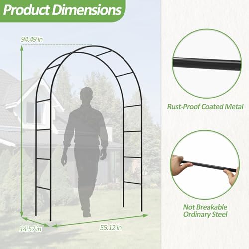 Garden Arch Trellis for Climbing Plants Outdoor - Height: 94.5", Length: 55", Sturdy Metal Garden Arbor with Rust-Proof Coating, Garden Arch for Wedding Decorations and Balloon Arch Stand - Image 2