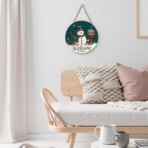 Winter Welcome Sign for Front Door Decor Christmas Snowflake Snowman Round Outdoor Hanging Wooden Door Sign for Porch Xmas Holiday Farmhouse Wreath Hanger Sign for Outside Indoor Wall Decoration 12"X12" - Image 5