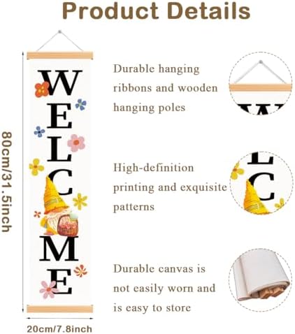 Welcome Decorations Porch Banner, Floral Gnome Hanging Door Sign, Rustic Seasonal Welcome Banner for Front Door Indoor Outdoor Decor, Rustic Party Decorations for Farmhouse Yard Home Classroom - Image 2