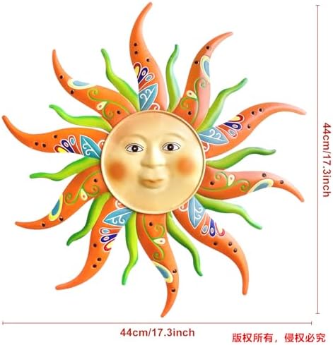 Metal Sun Wall Art Decor-17.3 inches Rustic Retro Sun Hanging Decoration for Indoor Outdoor Home Garden Farmhouse Yard Patio Fence Living Room Bedroom(Green) - Image 4