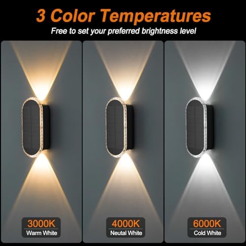 Ellasay Solar Fence Lights Outdoor: 6-Pack Solar Powered Wall Lights Up and Down Waterproof IP65-3 Color Brighter LED Focus Lens SolarLights Dusk to Dawn 12h for Patio/Backyard/Porch/Railing - Image 4