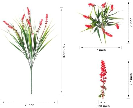 HyeFlora Artificial Fake Flowers Outdoor Plants for Summer Decoration,10 Bundles Faux Plastic Tall Monkey Grass Greenery UV Resistant Realistic Lavender for Home Planter Window Porch Garden-Red - Image 3