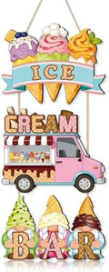 IARTTOP Summer Ice Cream Truck Hanging Sign 9.8" x 22.1" Summer Welcome Door Decor Wooden Gnome Ice Cream Bar Wall Decor Colorful Cone Door Hanger for Party Kids Room Playroom Decoration by IARTTOP