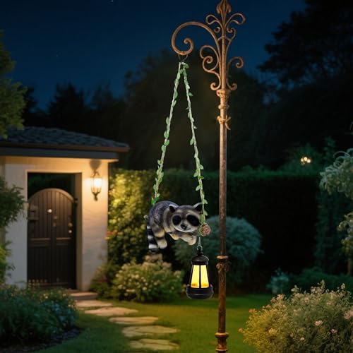 Solar Lighted Garden Outdoor Statue, Hanging Swing Raccoon Style - Image 6