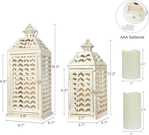 LED Lantern Decorative Indoor & Outdoor, Set of 2 (18' & 13') Metal Candle Lanterns, Vintage Hanging Candle Holder for Front Porch, Patio, Wedding, Farmhouse Home, Christmas Decoration - Image 2