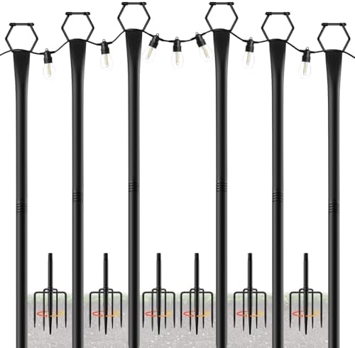 6 Pack String Light Poles for Outside, 10Ft Light Poles for Outdoor String Lights, Adjustable Outdoor String Light Poles with Fork,Metal Fence Post for Patio,Backyard,Deck by MIUVIBENI