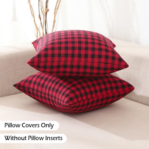 Red and Black Outdoor Christmas Gingham Plaid Pillow Covers 16x16 Set of 2 - Image 5