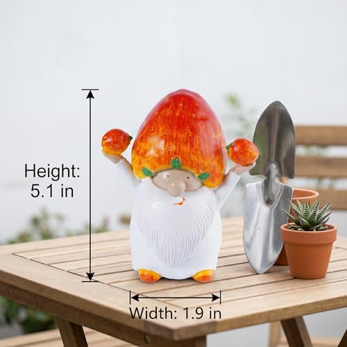 Garden Gnomes Strawberry Hat Resin Figurine Hand Painted Farmhouse Tabletop Decor White Bearded Tomte Dwarf Sculpture for Summer Harvest Shelf Desk Home Display - Image 7