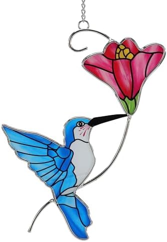 Stained Glass Hummingbird Suncatcher, Blue Bird, 13.4 Inch by MYCRLIFE