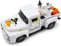 Halloween Vintage Metal Pickup Truck Decor with Ghost and Pumpkin Figurines, 5.7 Inch White Farmhouse Tabletop Decoration, Spooky Halloween Centerpiece for Tiered Tray, Mantel, Shelf and Party by YIPRONS