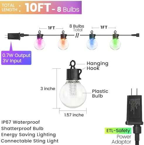10FT Color Changing String Lights Outdoor LED Patio Lights - Image 3