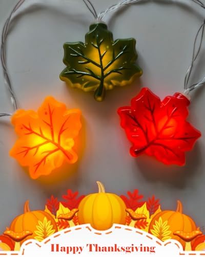 Fall Decor Maple Leaf String Lights, 10Ft Fall Thanksgiving Lights Indoor Battery Operated 20 LED Multicolor 3D Maple Leaves String Light with Timer, Autumn Light for Harvest Party Porch Home Decor - Image 2