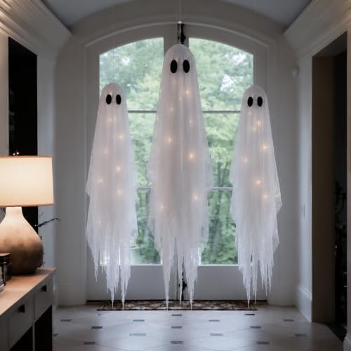 3 Packs Halloween Decorations Outdoor - Hanging Ghost Decor for Porch Yard - Image 7