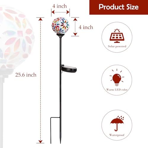Afirst Solar Outdoor Decorative Light, Mosaic Stake for Yard Decor, 3.5" - Image 2