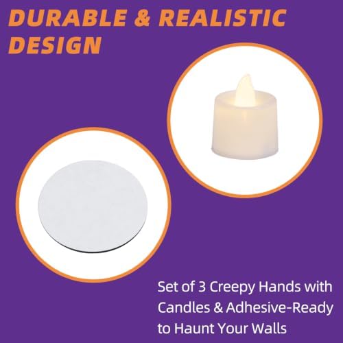 Halloween Wall Decor, Gothic Set of 3, LED Candle Hands Indoor Decoration - Image 5