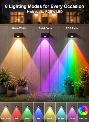 Solar Fence Lights Outdoor,7 Colors & RGB Fence Lights Solar Powered,2Pack - Image 2