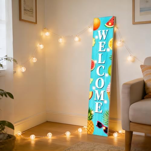 Lighted Summer Welcome Porch Sign 47x7.8 Inch Tall Vertical Wooden Decorative Sign Hanging Standing Front Door Sign with Fruit Pattern for Indoor Outdoor Hello Summer Decor - Image 6