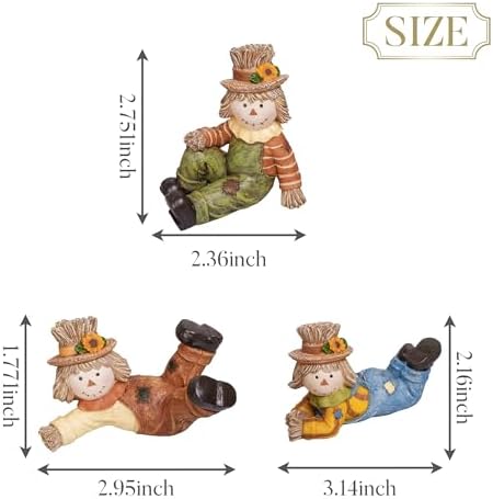 Valery Madelyn Scarecrow Fall Decorations for Home, 3 Pcs Fall Decor for Table Indoor Outdoor, Resin Thanksgiving Decorations Garden Pumpkins Figurines for Autumn Harvest Porch Tiered Tray, 3" - Image 3