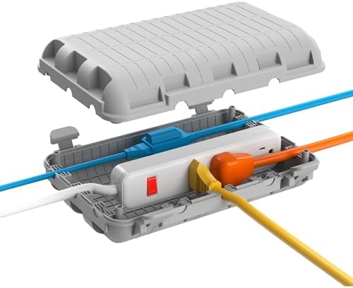Outdoor Waterproof Electrical Box, Large Extension Cord Cover (9.05x6.61x2.67inch) Plug Protector Cable Connection Safety Box IP54 Water-Resistant for Power Strip, Holiday Light and Decorations, Grey by logo