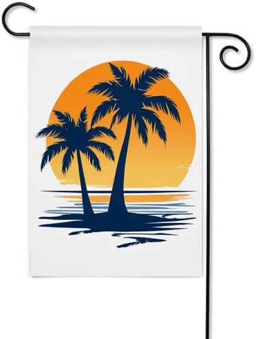 Moslion Coastal Garden Flag Palm Tree Waves In The Beach At Sunset Flags Double-Sided Banner Welcome Yard Flag Outdoor Home Decor. Lawn Villa 12x18 Inch Blue Orange by Moslion