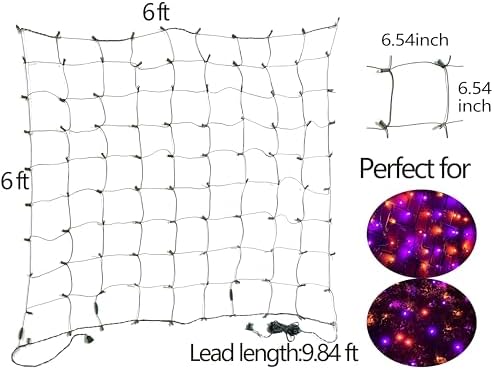 HISHINY Halloween Lights Outdoor,144LED 6ftx6ft Purple and Orange Net Lights with Connectable, Waterproof,UL Certified and Durable Black Wire Design for Bushes,Trees, Outdoor Indoor Party Decorations - Image 6