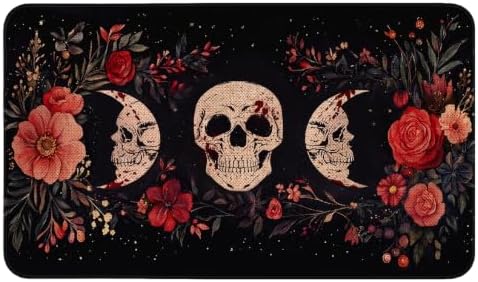 Halloween Welcome Door Mat,Funny Halloween Doormat for Front Door Outdoor,Halloween Skull Non-Skid Floor Mat Halloween Kitchen Decoration Door Mats Indoor Bedroom Doormats 17x30 inch by Eikunn