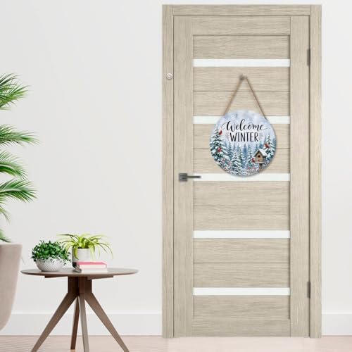 Winter Welcome Sign for Front Door Decor Christmas Snowflake Trees Round Outdoor Hanging Wooden Door Sign for Porch Xmas Holiday Farmhouse Wreath Hanger Sign for Outside Indoor Wall Decoration 12"X12" - Image 7