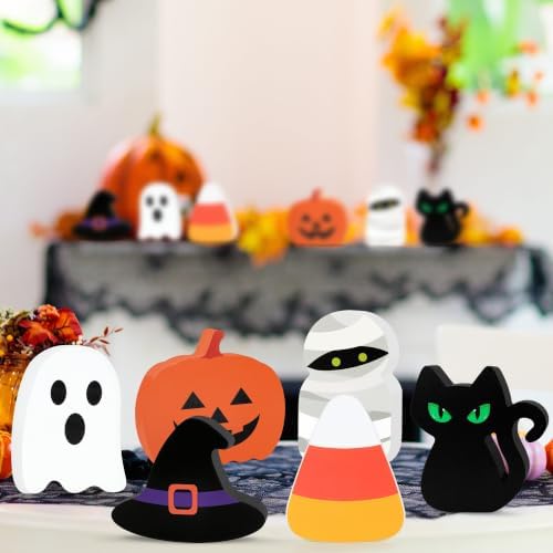 Halloween Decor, 6 Pcs Wooden Halloween Decorations for Home Table Sign - Image 5