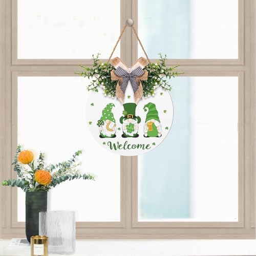 St Patricks Day Welcome Door Wreath Decor Shamrock Gnomes Door Sign Green Holiday Wooden Hanging Signs Hanger Farmhouse St. Patrick's Day Decoration for Window Wall Porch - Image 6
