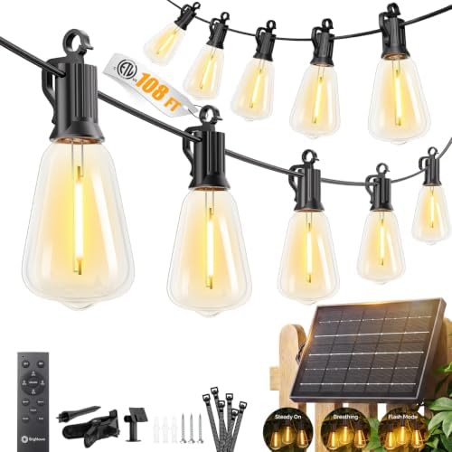 Brightown 108FT Solar String Lights Outdoor Waterproof, 26Hrs Runtime by Brightown
